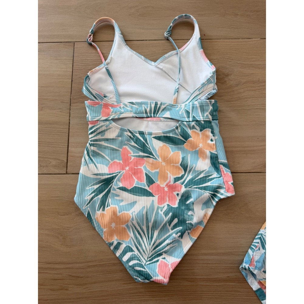 Abercrombie Kids Tropical Floral Swimsuit & Cover Up Dress Set Blue Orange 9/10 - Picture 4 of 8